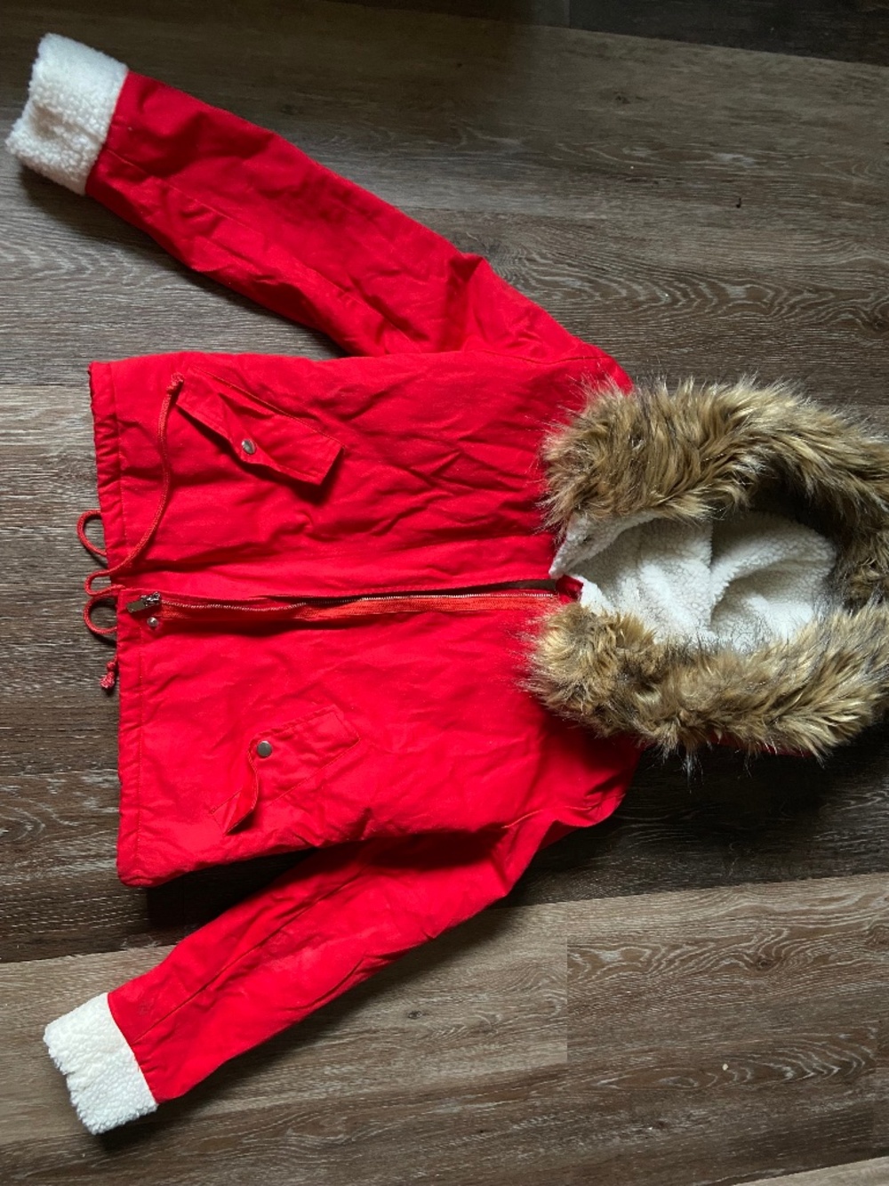 Sherpa lined red fur coat